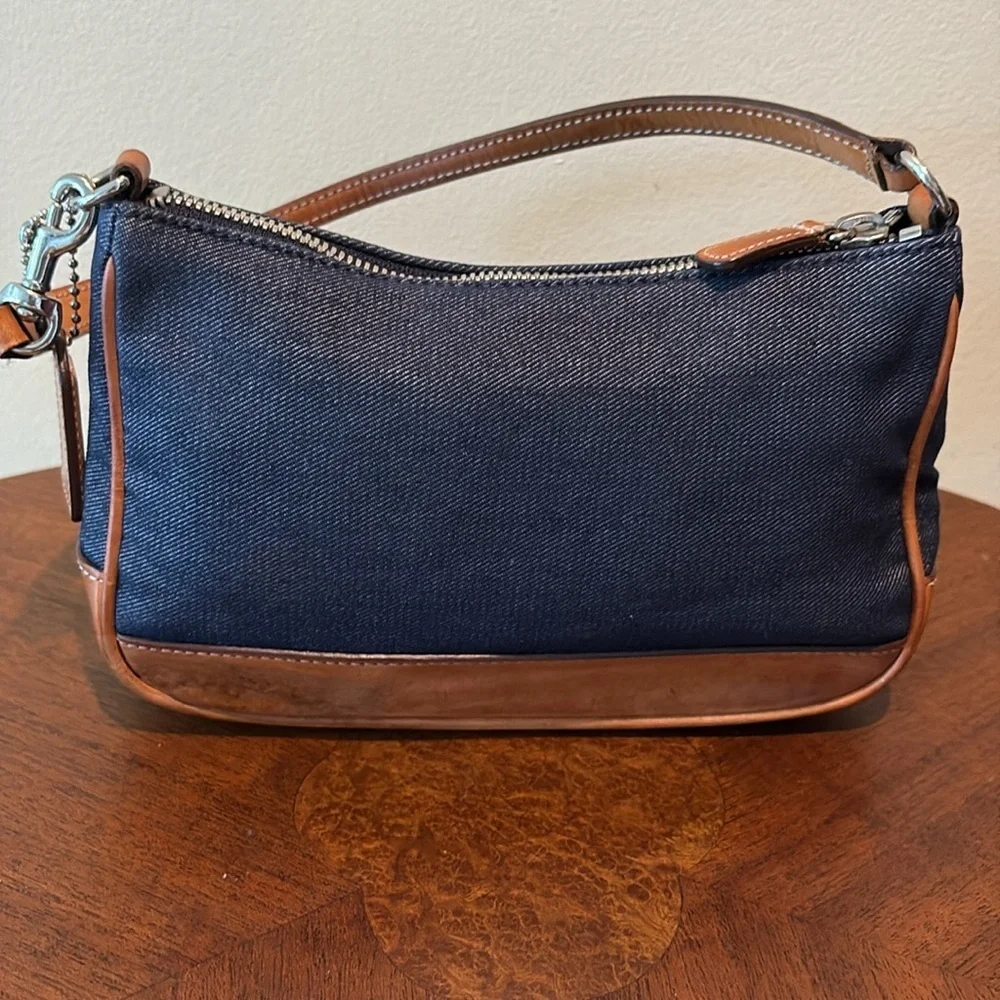 Coach vintage Y2K denim mini bag 7694 light brown leather trim satchel EVC